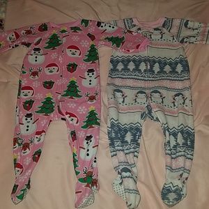Set of toddler girl Christmas footie pj's